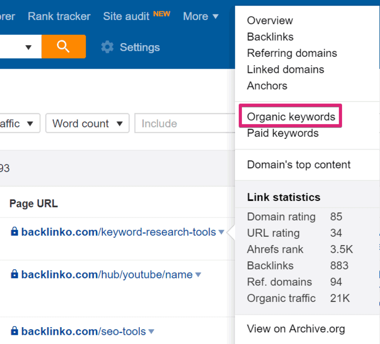 Rapporto sulle parole chiave organiche a livello di pagina - Come eseguire la ricerca sulle parole chiave