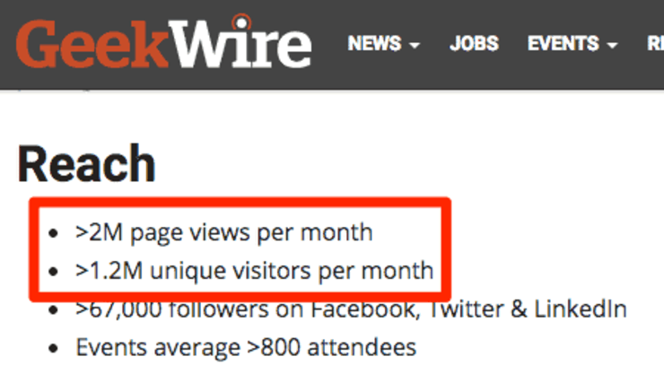 Estatísticas de alcance do site Geekwire