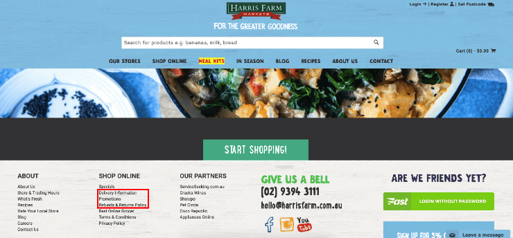 สกรีนช็อตของร้านค้า Shopify ของแบรนด์สินค้าสดของออสเตรเลีย Harris Farm Markets - Shopify Seo