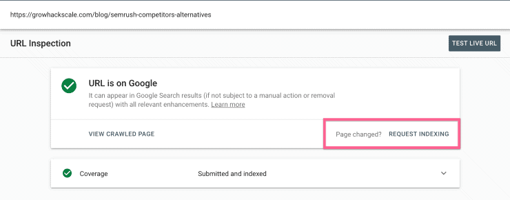 単一のウェブページをGoogle検索コンソールに送信する-サイトをGoogleに送信する