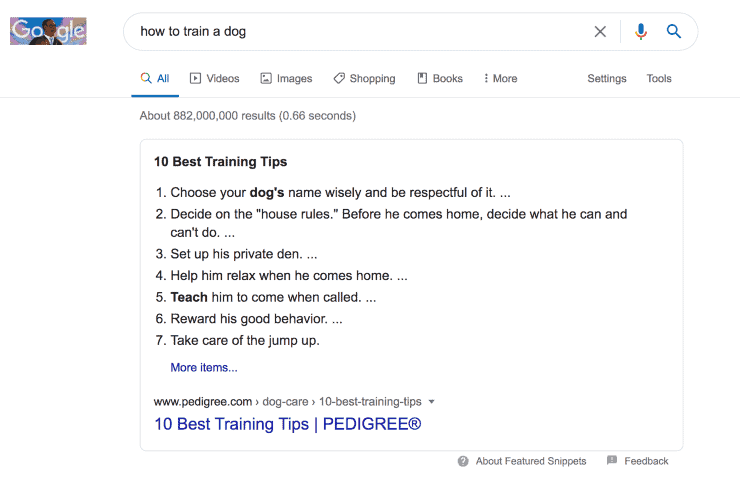 ผลการค้นหาของ Google สำหรับการฝึกสุนัข - seo tips