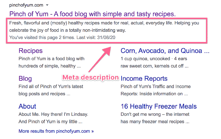 ผลการค้นหาของ Google สำหรับ Pinch of Yum - seo tips