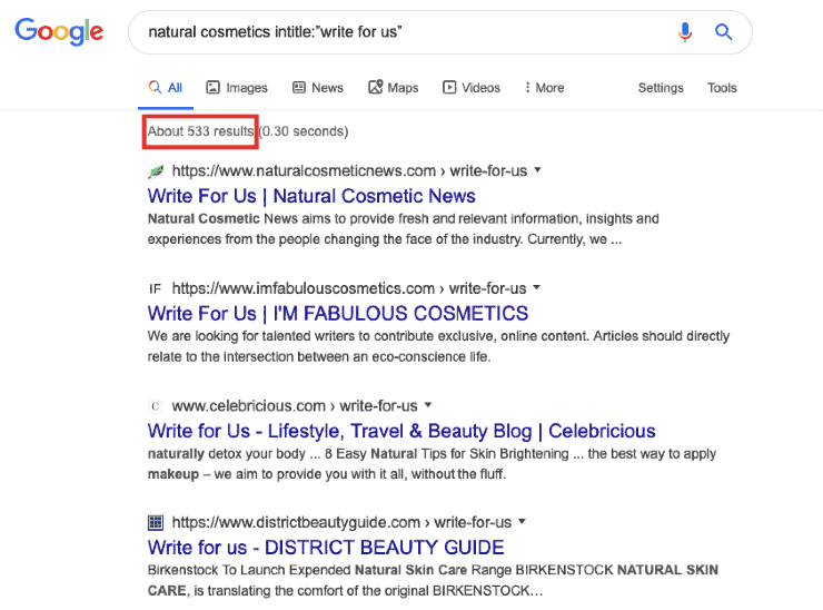 Google SERP لمستحضرات التجميل الطبيعية - إستراتيجيات بناء الروابط