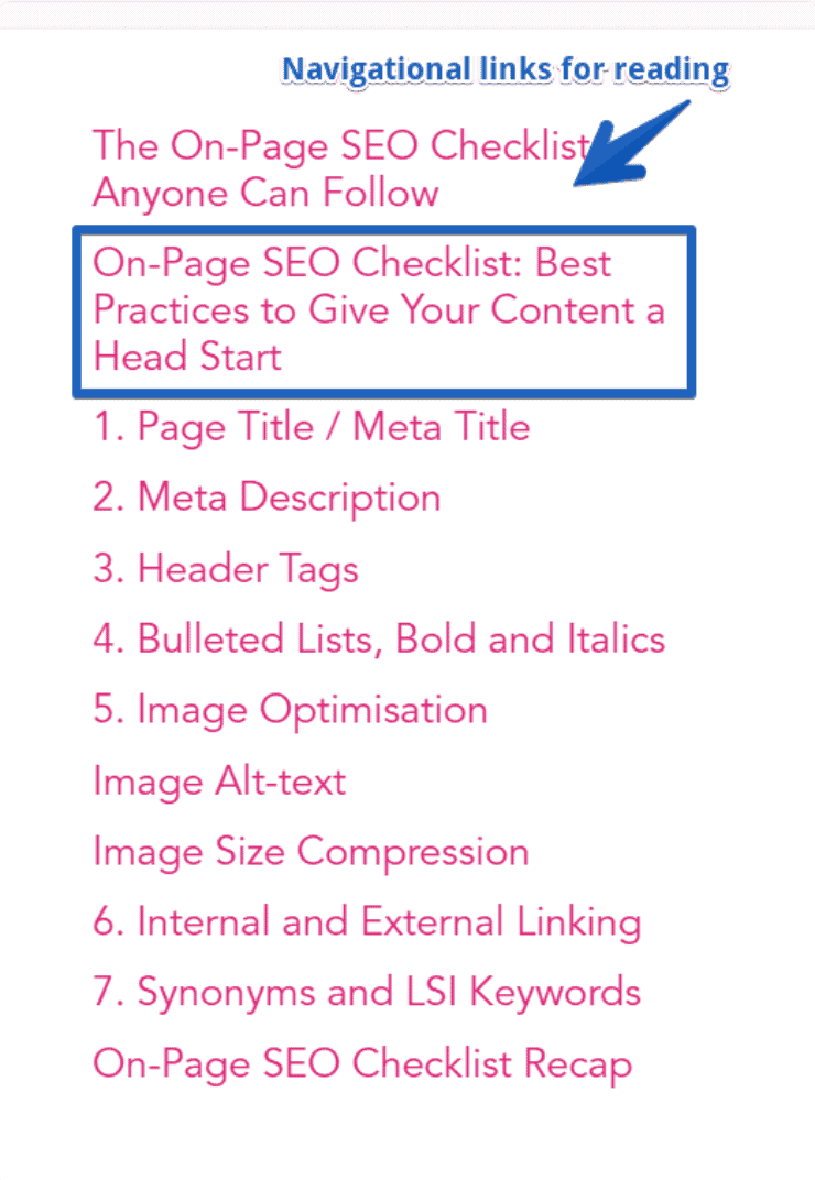 menu konten - daftar periksa seo halaman