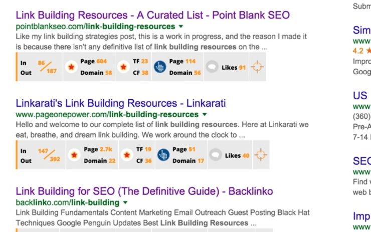 ตัวอย่างผลการค้นหาจาก Link Miner ของ Backlinko - เครื่องมือ SEO ฟรีที่ดีที่สุด