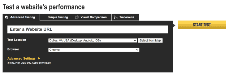ตัวอย่างข้อมูลหน้า Landing Page ของ WebPageTest - เครื่องมือ SEO ฟรีที่ดีที่สุด