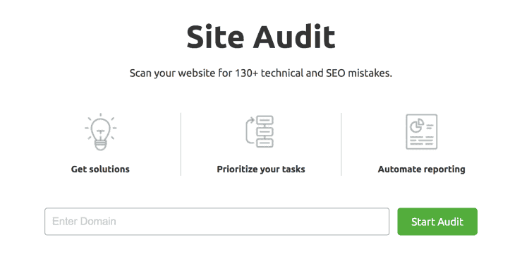 SEMrush ตัวอย่างข้อมูลหน้า Landing Page ของการตรวจสอบไซต์ - เครื่องมือตรวจสอบ SEO ที่ดีที่สุด