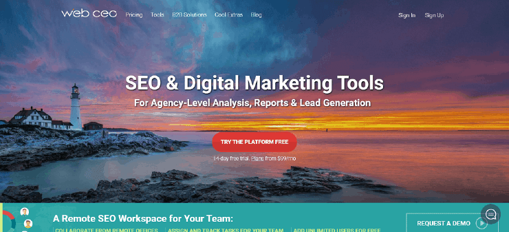WebCEO 主頁片段 - 免費和付費 Ahrefs 替代品