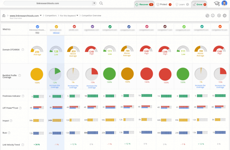 Exemple de tableau de bord Link-Research-Tools - Meilleurs outils de vérification de backlink
