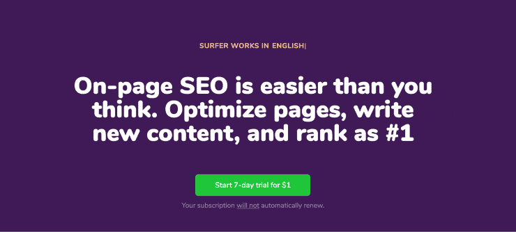 Header pahlawan beranda Surfer SEO - Alternatif Clearscope