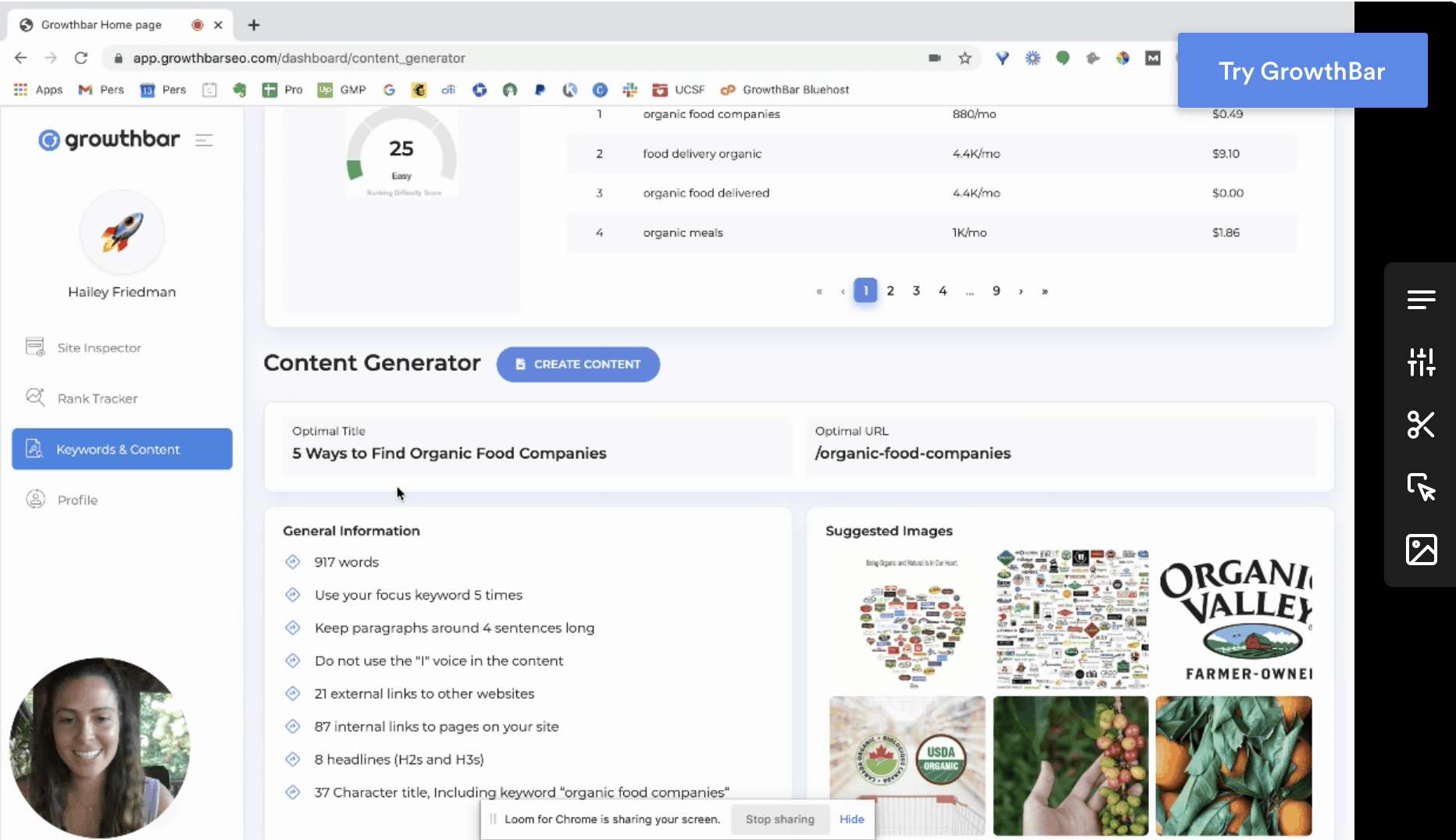 GrowthBar Dashboard - Alternatif Clearscope