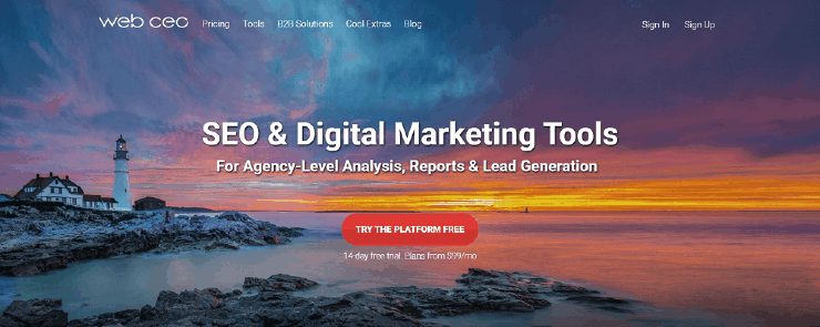 ตัวอย่างหน้าแรกของ WebCEO