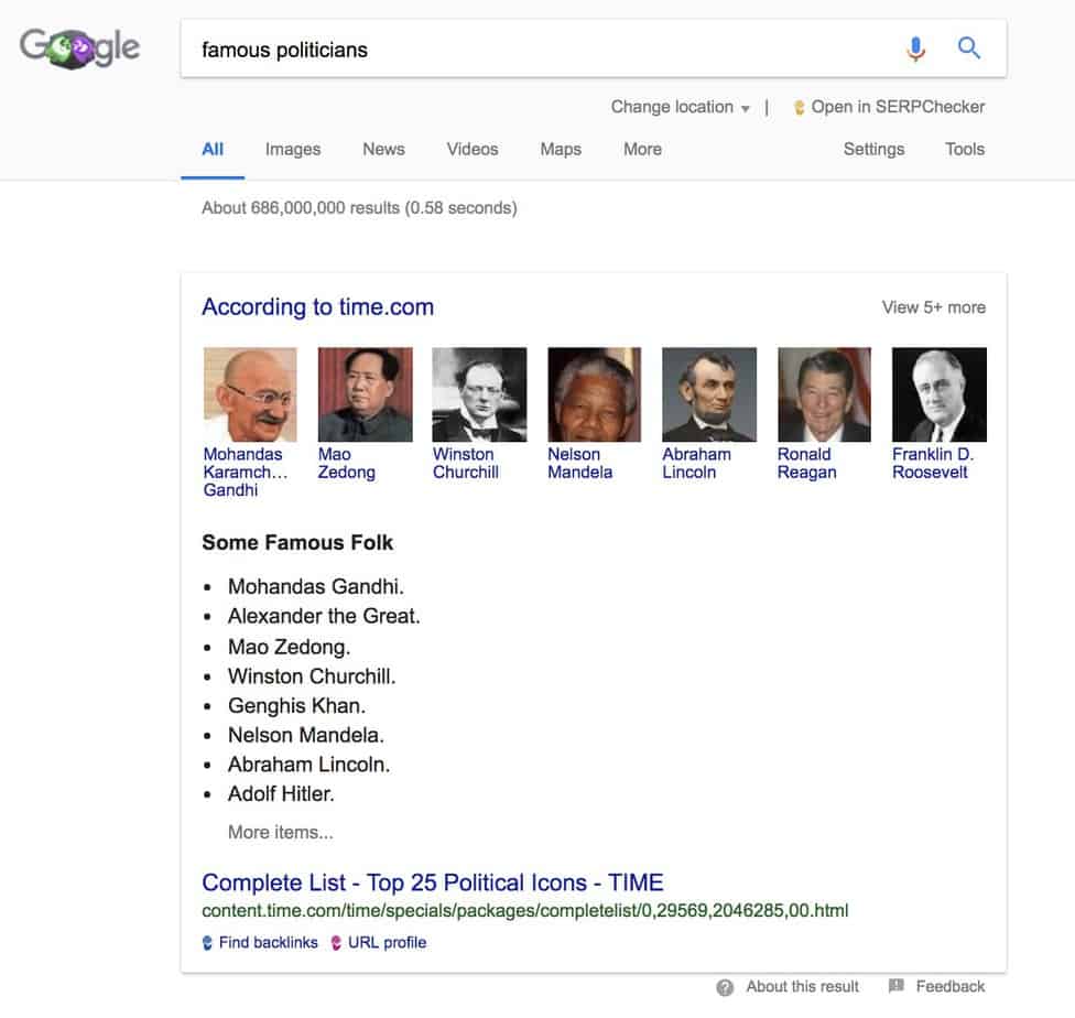 caja de conocimiento de google what does serp mean