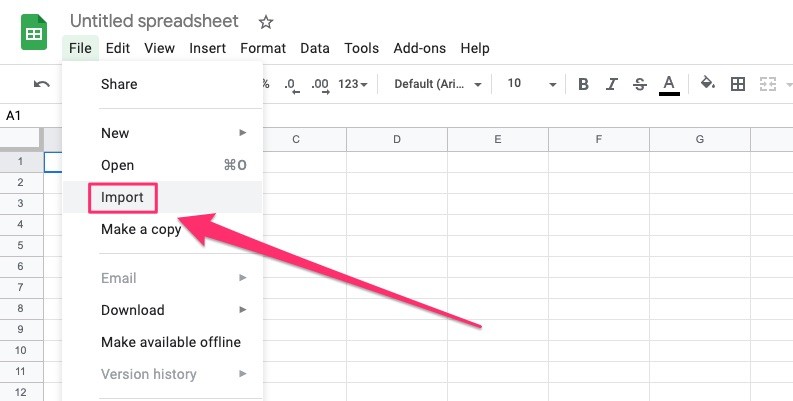 importing CSV file into Google Sheets