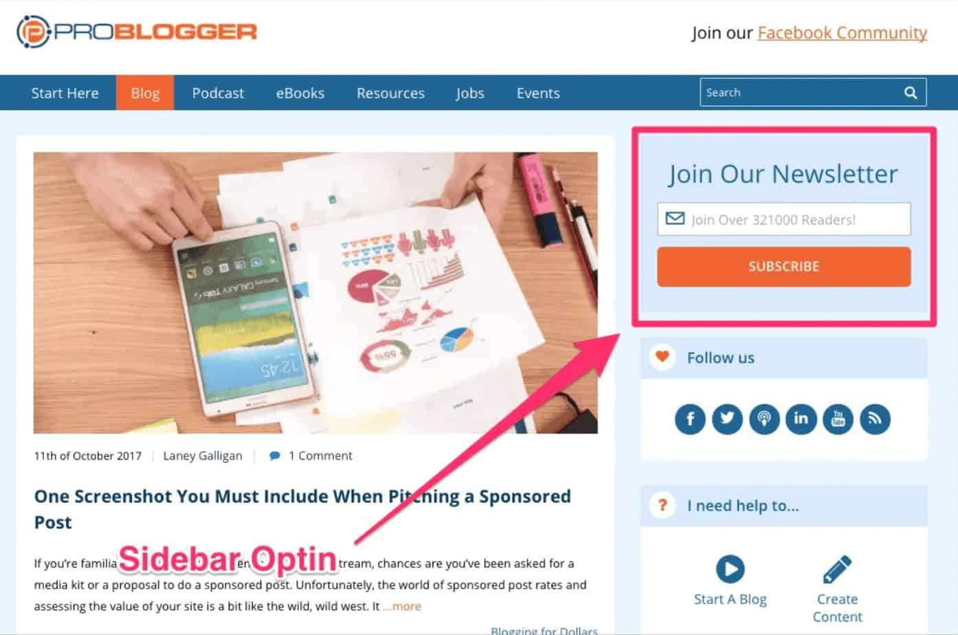 email marketing sidebar optin