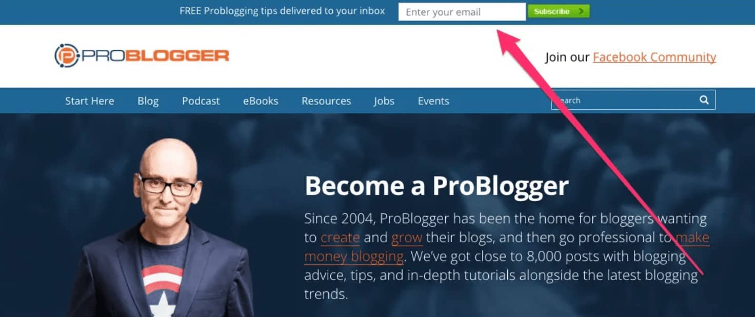 email marketing top bar optin