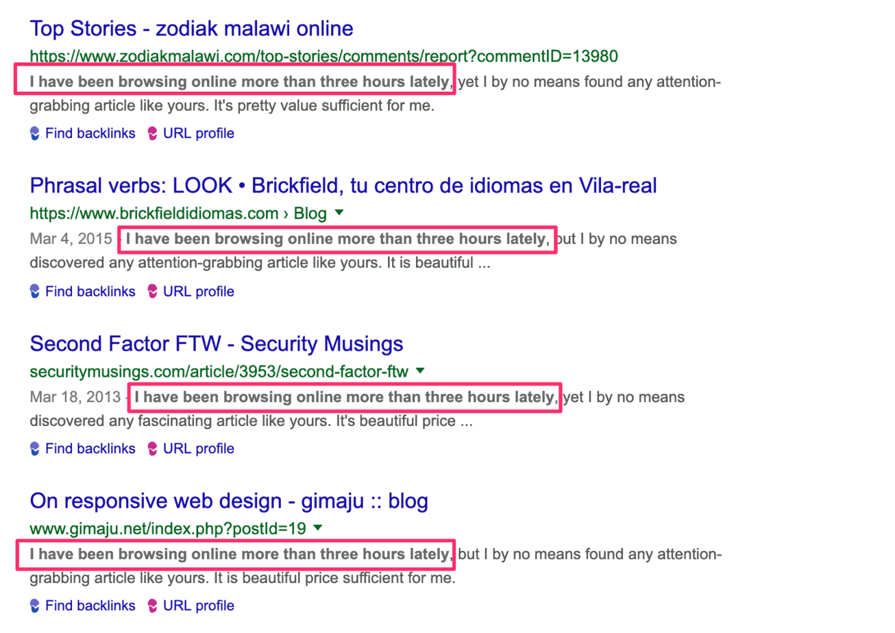 example of comment spam