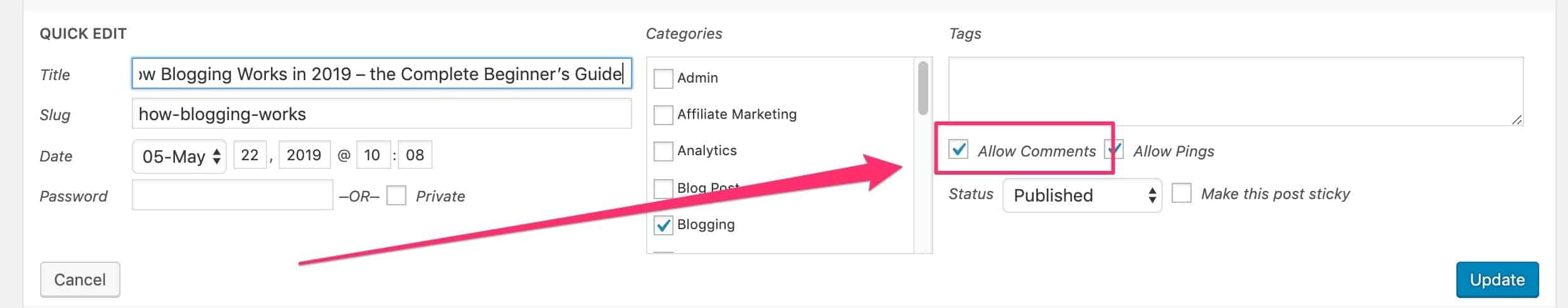 enable comments for individual posts