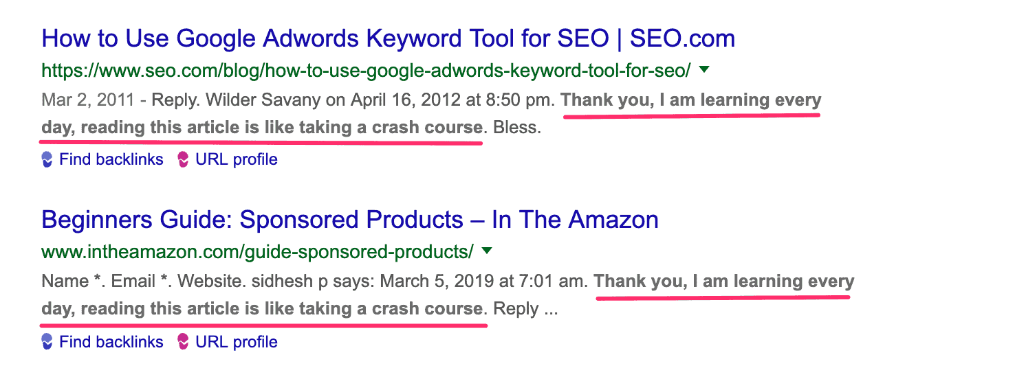 example of comment spam