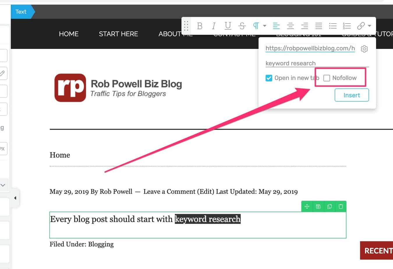 adding a nofollow tag in Thrive Architect