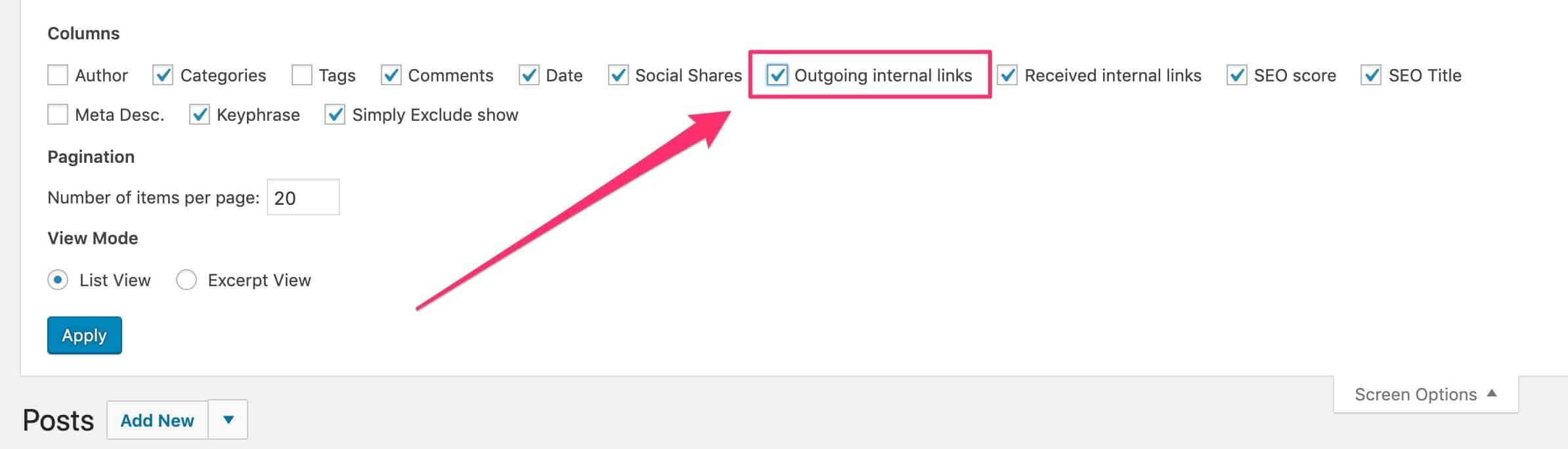 show yoast outgoing internal links