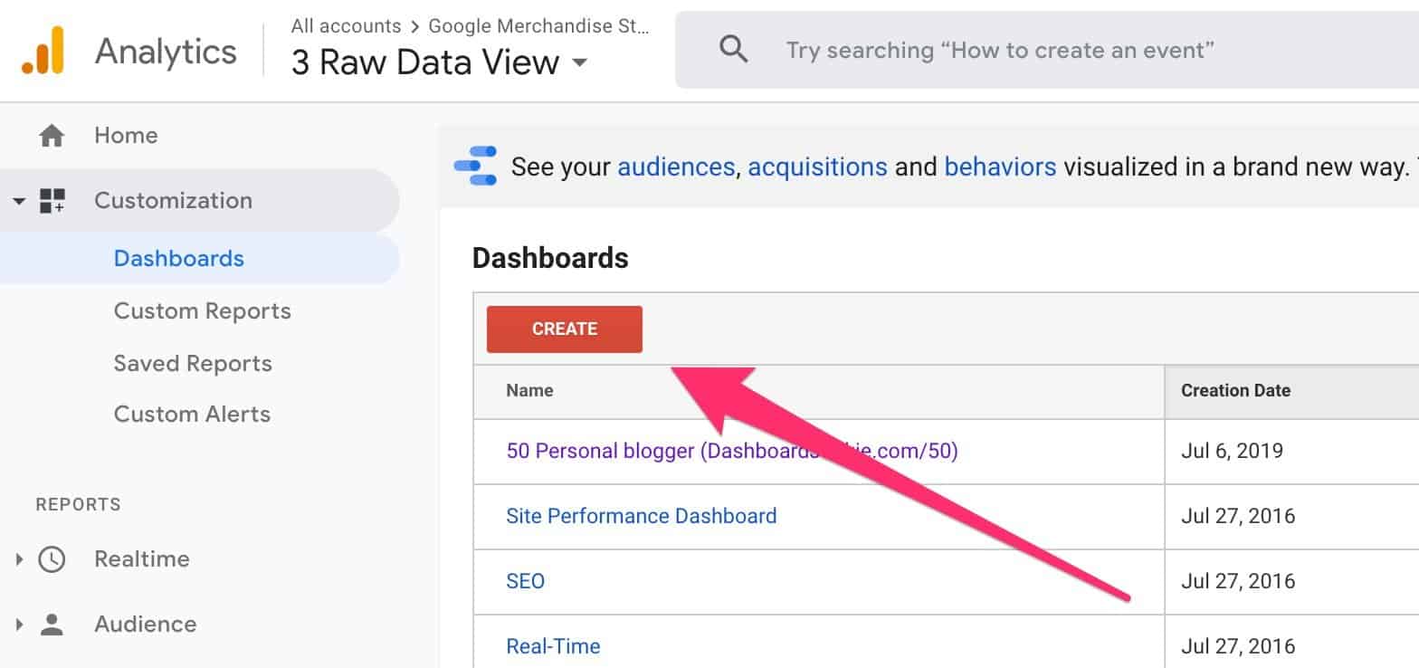 create a dashboard in google analytics