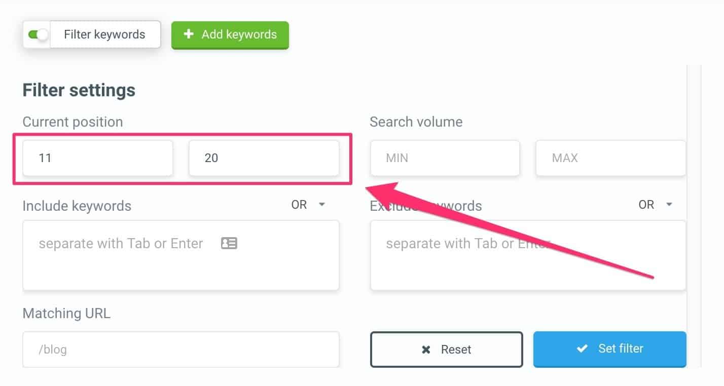 filter settings - mangools