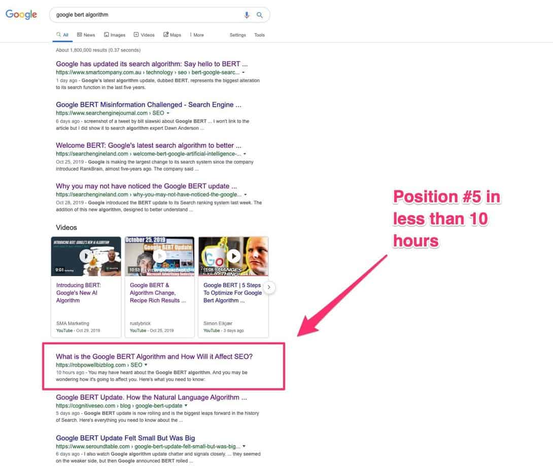 ranked for google bert algorithm