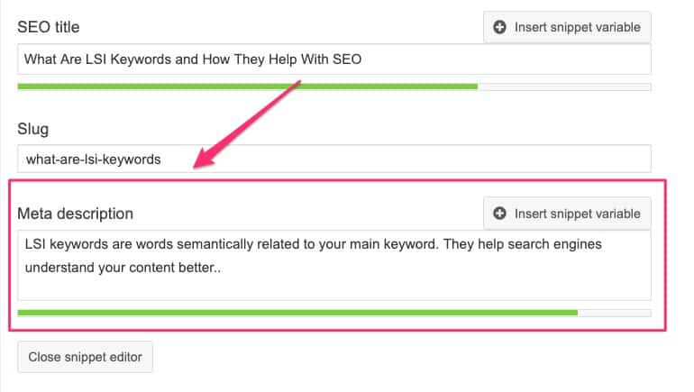 Yoast SEO plugin - meta description