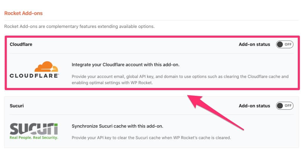 Cloudflare add-on in WP Rocket