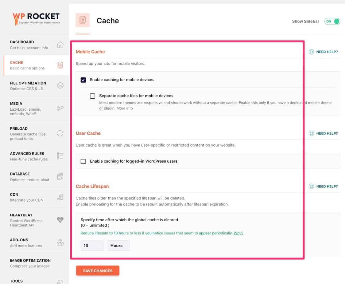 wp_rocket_review_-_02 caching options in WP rocket