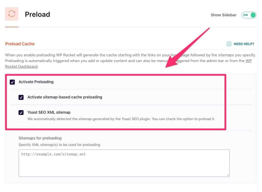activate preloading in WP Rocket
