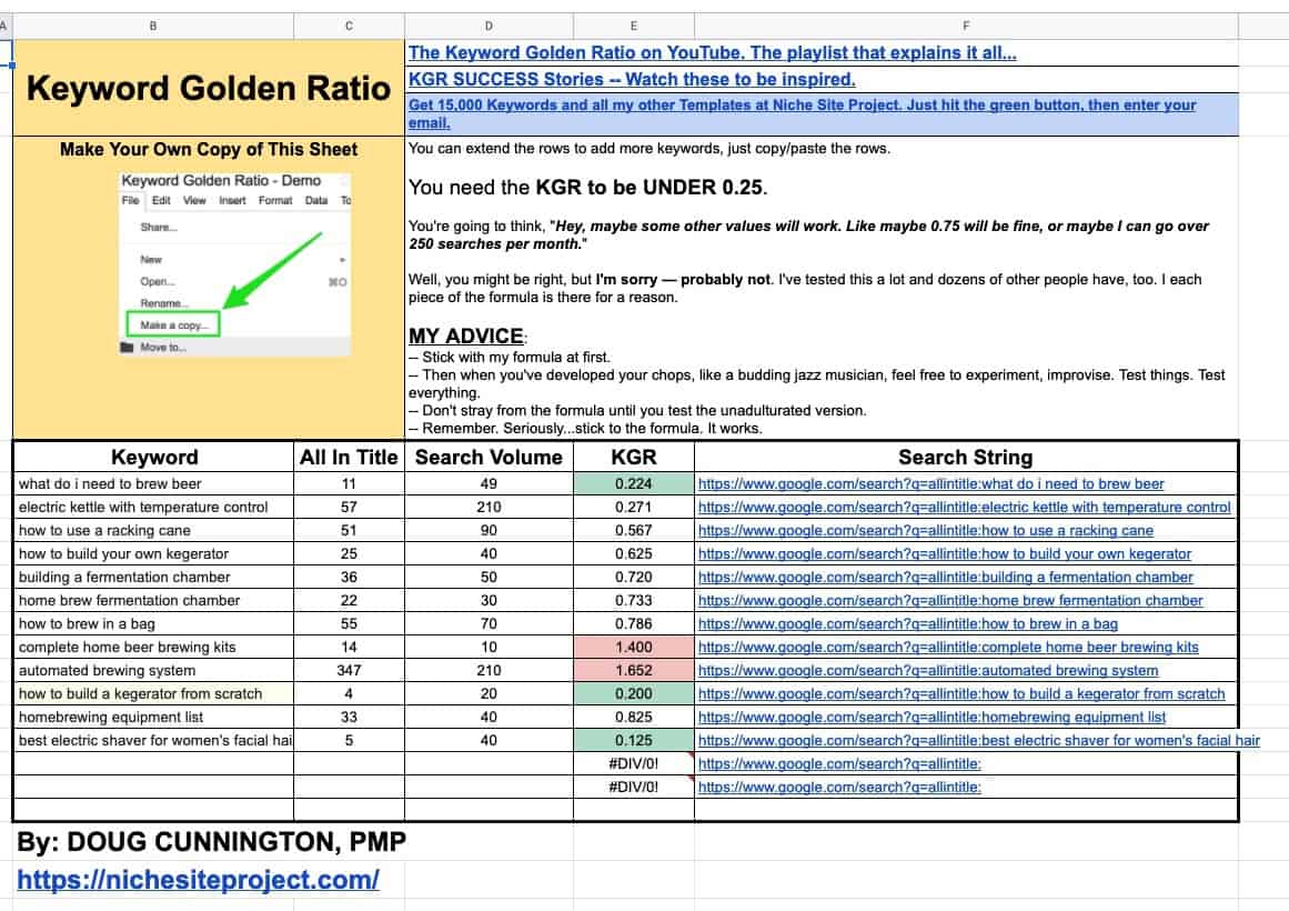 Doug Cunnington KGR calculator