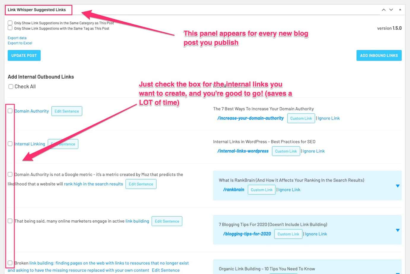 add Internal links with Link Whisper