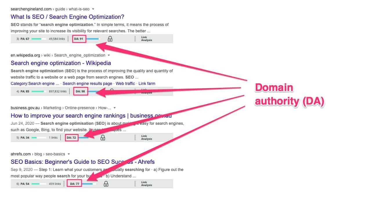 das SEO-Akronym - 05 domain authority (DA) is a measure of how reliable and trustworthy a website is