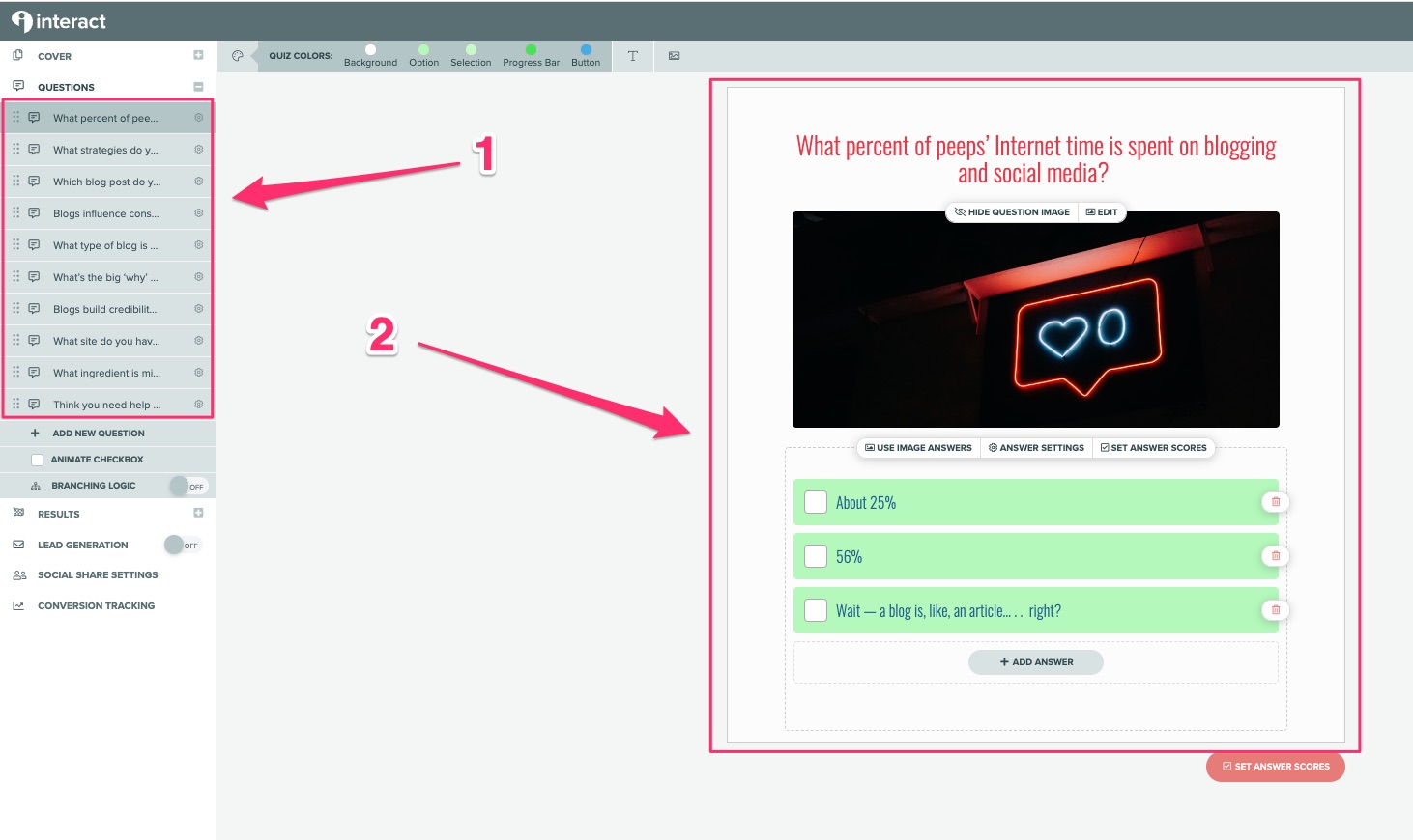 customize the quiz questions