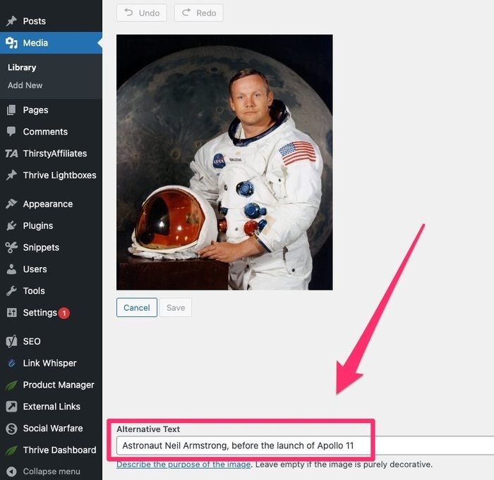 adding alt text in wordpress