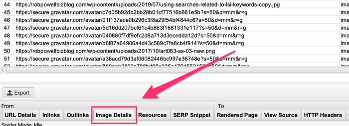 using screaming frog to find images without alt text