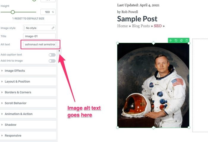 inserting image alt text in wordpress