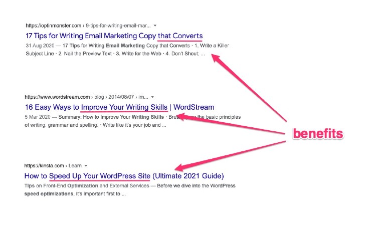 examples of title tags containing a benefit