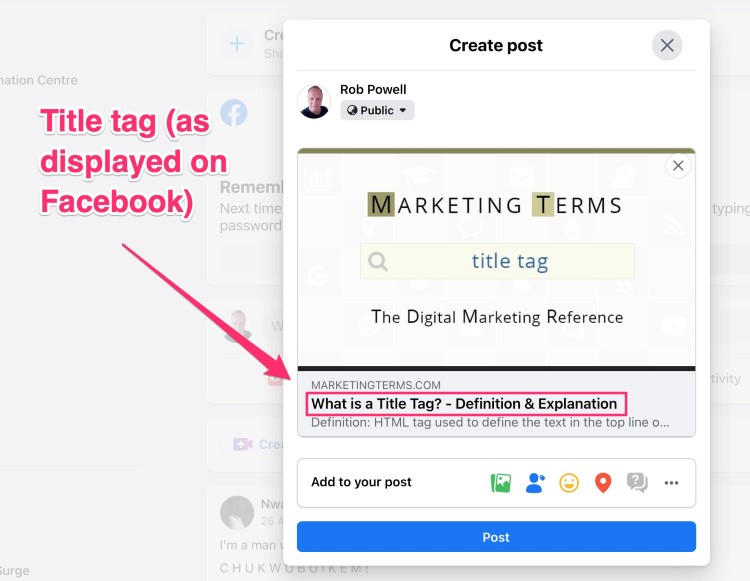 example of how the title tag displays in a social media post