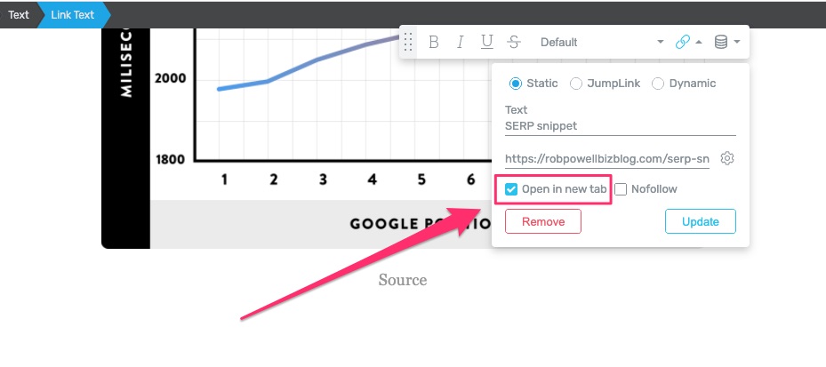 set internal links to open in a new tab