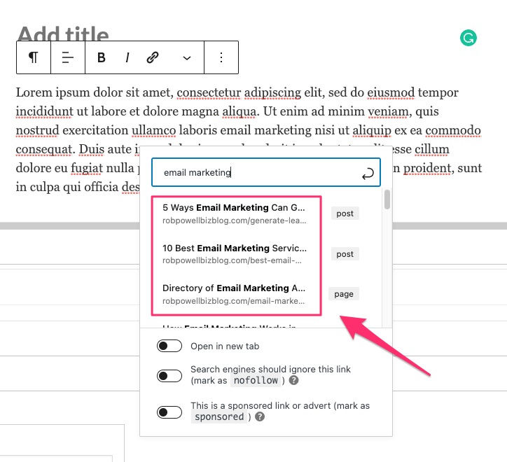 how to create internal links in WordPress