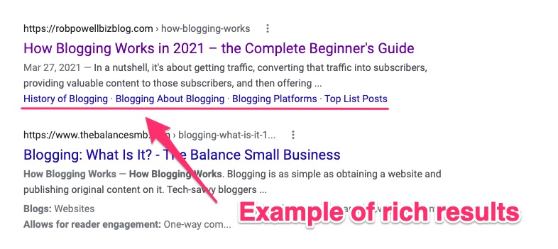 rich results in SERP snippet