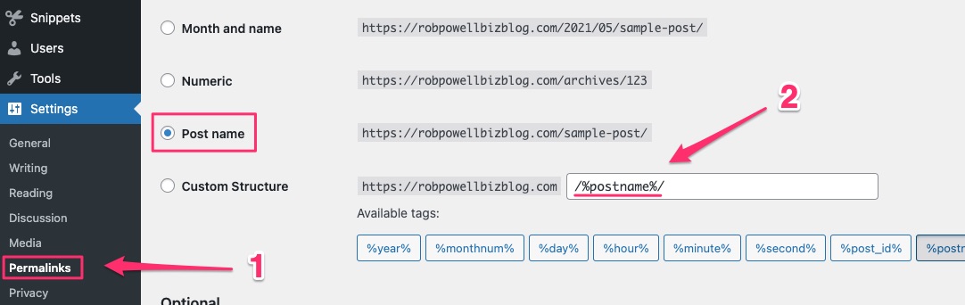 WordPress SEO Tips - setting permalink structure