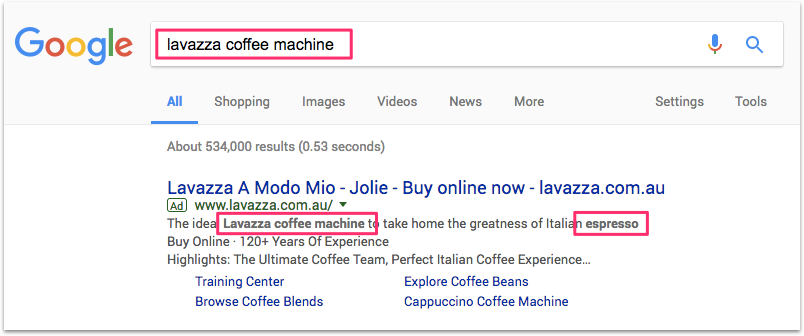 how to find lsi keywords - look for bolded words in Google Search