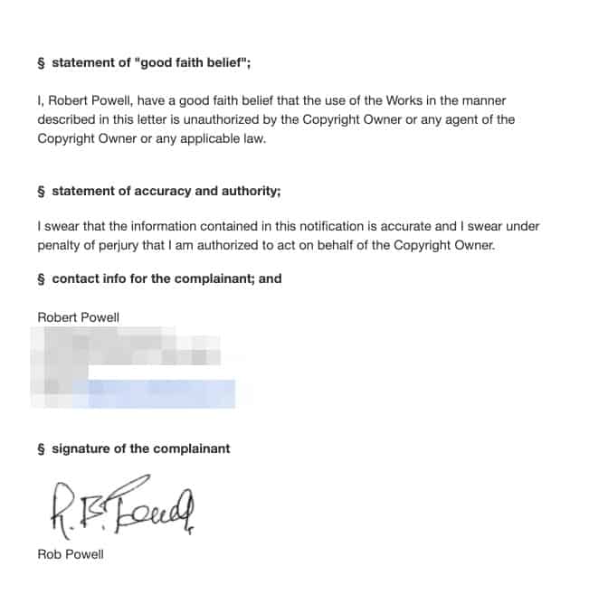 DMCA - statement of good faith etc