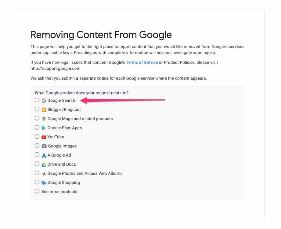 Google DMCA form - 01