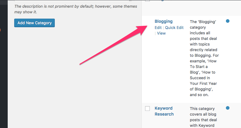 entering Category descriptions in WordPress
