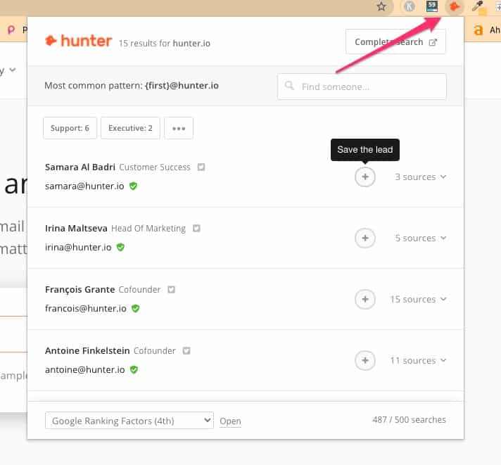 hunter chrome extension